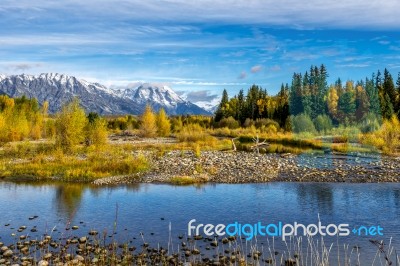 Autumnal Colours In The Grand Teton National Park Stock Photo