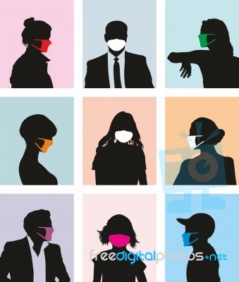Avatars Of People With Masks Against Viruses Stock Image