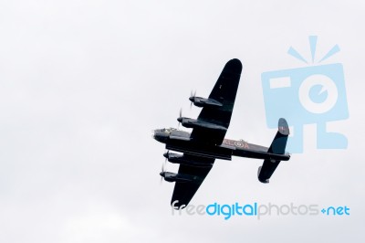 Avro Lancaster Bomber Flying Over Shoreham Airfield Stock Photo