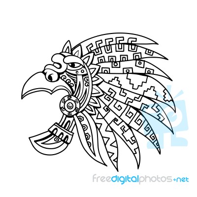 Aztec Feathered Headdress Drawing Black And White Stock Image