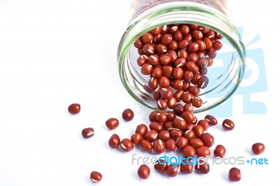 Azuki Beans In A Bottle Isolate On White Background Stock Photo