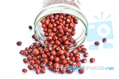 Azuki Beans In A Bottle Isolate On White Background Stock Photo