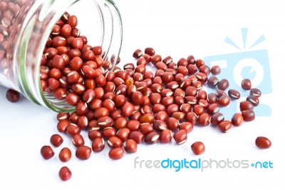Azuki Beans In A Bottle Isolate On White Background Stock Photo
