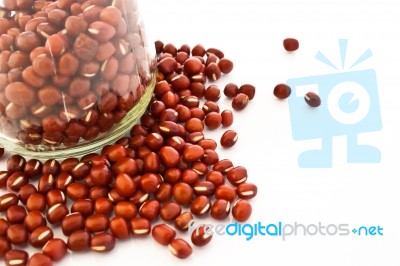 Azuki Beans In A Bottle Isolate On White Background Stock Photo