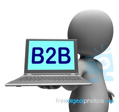 B2b Laptop Character Shows Business Trading And Commerce Online Stock Image