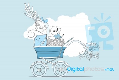Baby Boy In A Pram Stock Image