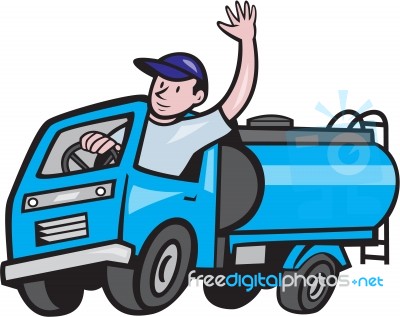 Baby Tanker Truck Driver Waving Cartoon Stock Image