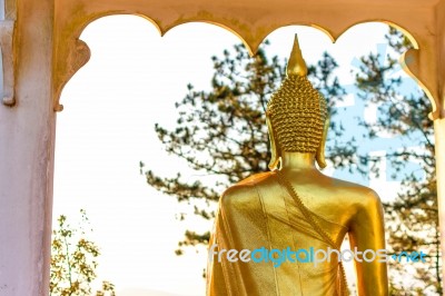 Back Of Golden Buddha Statue Stock Photo