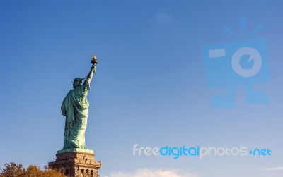 Back Of The Statue Of Liberty In New York City Stock Photo