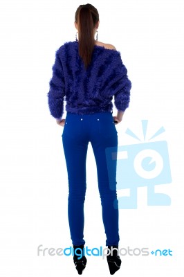 Back Pose Of Stylish Young Woman Stock Photo