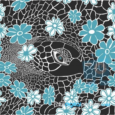 Background Formed By A Turtle And Flowers Stock Image