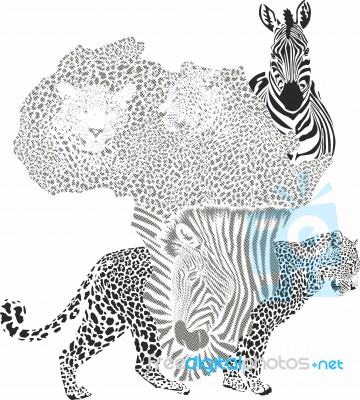 Background With A Map Of Africa With A Leopard And Zebra Motif Stock Image