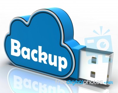 Backup Cloud Pen Drive Means Data Storage Or Safe Copy Stock Image