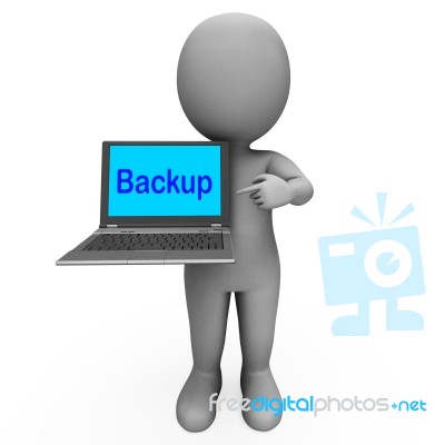 Backup Laptop And Character Shows Archiving Back Up And Storing Stock Image