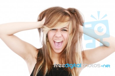 Bad Hair Day For Frustrated Lady Stock Photo