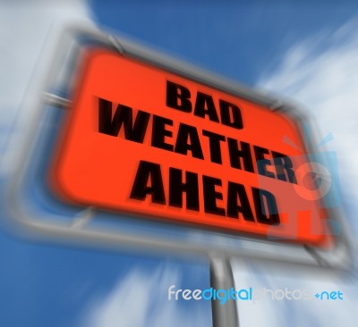 Bad Weather Ahead Sign Displays Dangerous Prediction Stock Image