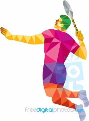 Badminton Player Jump Smash Low Polygon Stock Image