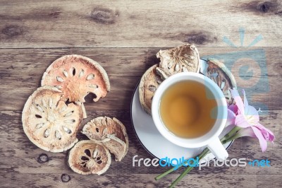 Bael Juice,healthy Drink On Old Wood Background Stock Photo