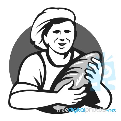 Baker Holding Bread Loaf Grayscale Retro Stock Image