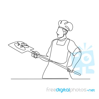 Baker With Oven Peel Continuous Line Stock Image