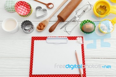 Baking Background With Clipboard Stock Photo