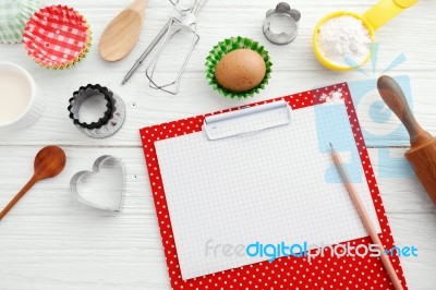 Baking Background With Red Clipboard Stock Photo