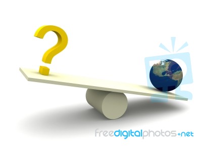 Balancing Question Mark With Earth Stock Image