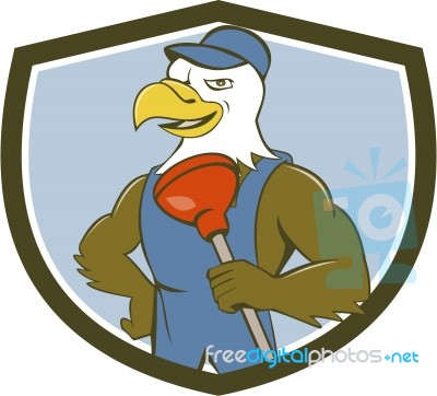 Bald Eagle Plumber Plunger Crest Cartoon Stock Image