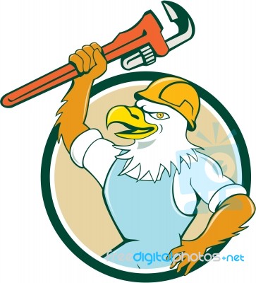 Bald Eagle Plumber Wrench Circle Cartoon Stock Image