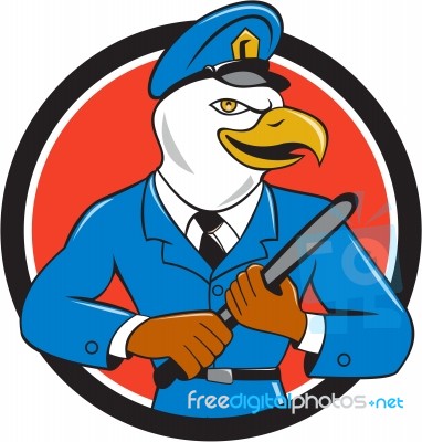 Bald Eagle Policeman Baton Circle Cartoon Stock Image
