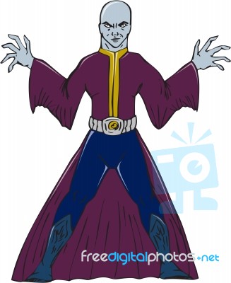 Bald Sorcerer Casting Spell Isolated Cartoon Stock Image