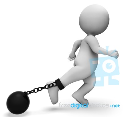 Ball And Chain Represents Held Back And Bound 3d Rendering Stock Image
