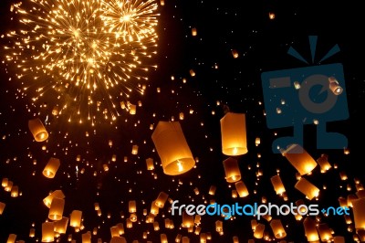 Balloon Lantern Fireworks Stock Photo