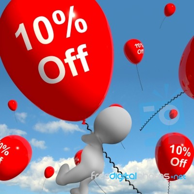 Balloon With 10% Off Showing Discount Of Ten Percent Stock Image