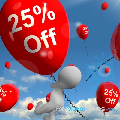 Balloon With 25% Off Showing Discount Of Twenty Five Percent Stock Image