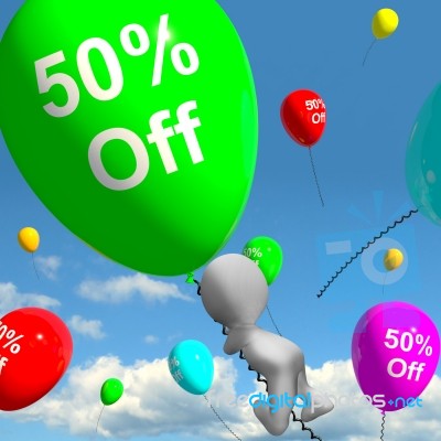 Balloon With 50% Off Showing Discount Of Fifty Percent Stock Image