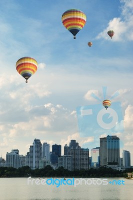 Ballooning Over The City Stock Photo