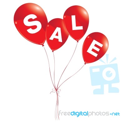 Balloons Concept Of Sale For Shops And Event. Red Balloons With Sale On White Background Stock Image