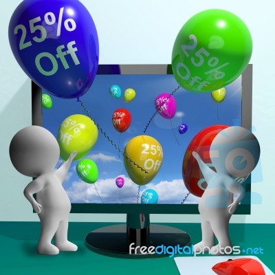 Balloons From Computer Showing Sale Discount Of Twenty Five Perc… Stock Image