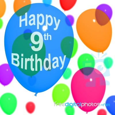 Balloons with happy 9th Birthday Stock Image