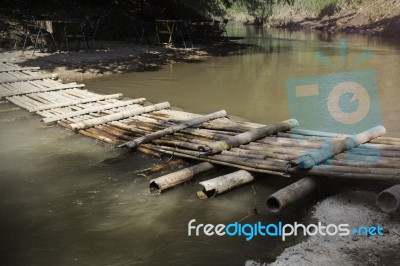 Bamboo Bridge Over The Creek Stock Photo