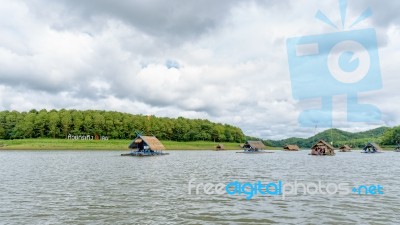 Bamboo Rafts Are Floating Restaurant Stock Photo
