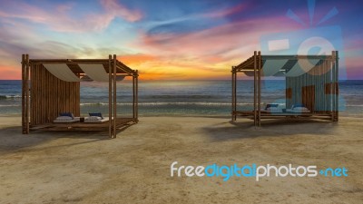 Bamboo Tent On The Beach Stock Photo