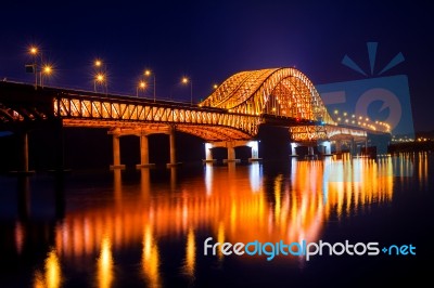 Banghwa Bridge At Night In Seoul,korea Stock Photo