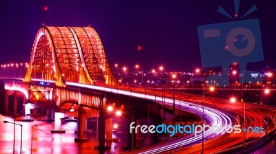 Banghwa Bridge At Night In Seoul,korea Stock Photo