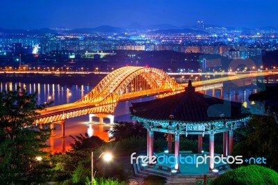 Banghwa Bridge At Night In Seoul,korea Stock Photo