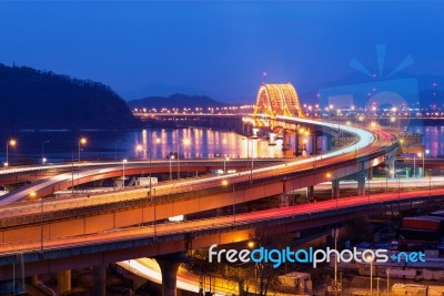 Banghwa Bridge At Night In Seoul,korea Stock Photo