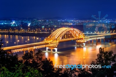 Banghwa Bridge At Night In Seoul,korea Stock Photo Banghwa Bridge At Night In Seoul,korea Stock Photo