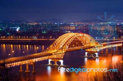 Banghwa Bridge At Night,korea Stock Photo