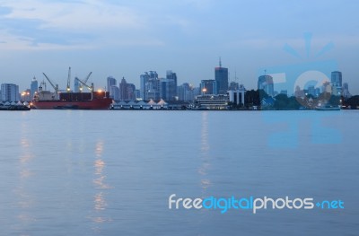 Bangkok Landscape With Chaopraya River And Building Background Stock Photo